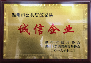 2016年度温州市公共资源交易诚信企业  