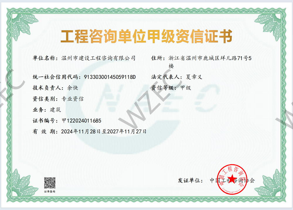 工程咨询甲级咨询资信证书